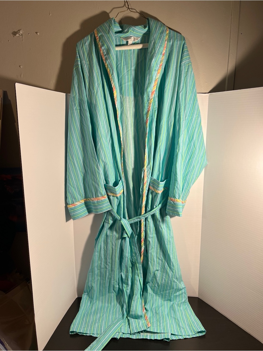NWOT Alexander Del Rossa Womens 2X Turquoise Striped Cotton Robe Wrap